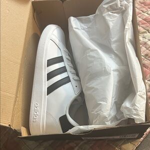 adidas White Sneakers with Black Three-Stripes